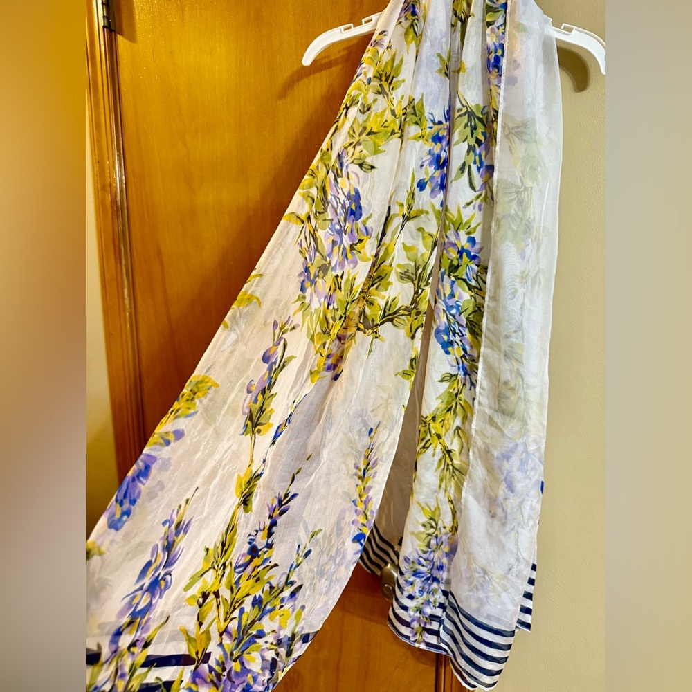 Floral Scarf with Blue and Yellow Accents